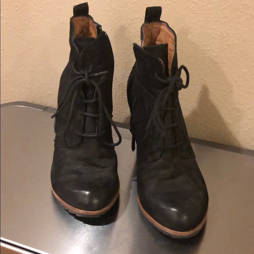 Black bootie wedge heel